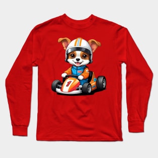 Cute Dog in Race Car Illustration Long Sleeve T-Shirt